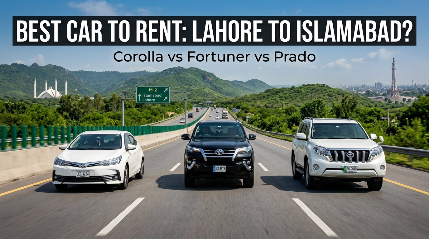 Best Car to Rent Lahore Islamabad: Corolla vs Fortuner vs Prado (2026 Guide)